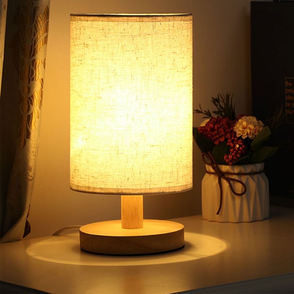 Bedside Table Lamp,Bedroom Solid Wood Lamps with Modern Fabric Shade Reading Nightstand Lamps for Living Room, Kids Room, College Dorm,Office