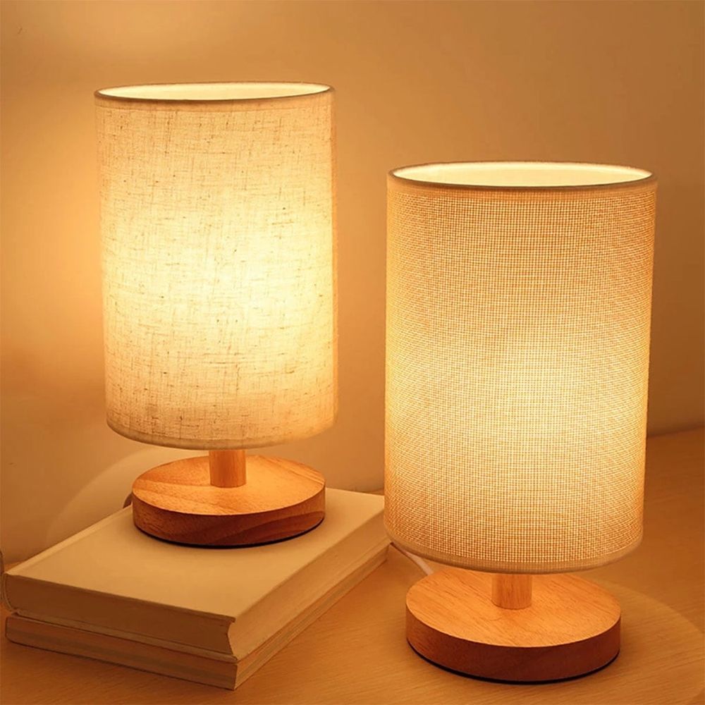Bedside Table Lamp,Bedroom Solid Wood Lamps with Modern Fabric Shade Reading Nightstand Lamps for Living Room, Kids Room, College Dorm,Office