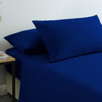 Royal Comfort Vintage Washed 100% Cotton Sheet Set Fitted Flat Sheet Pillowcases - Double - Royal Blue