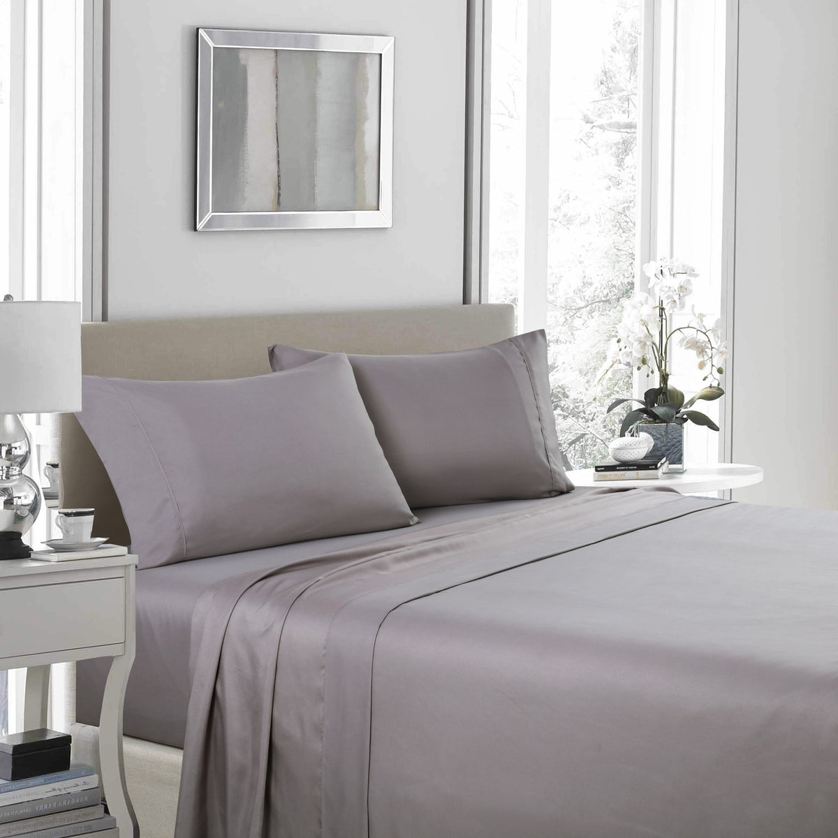 Royal Comfort 1200 Thread Count Sheet Set 4 Piece Ultra Soft Satin Weave Finish - King - Charcoal