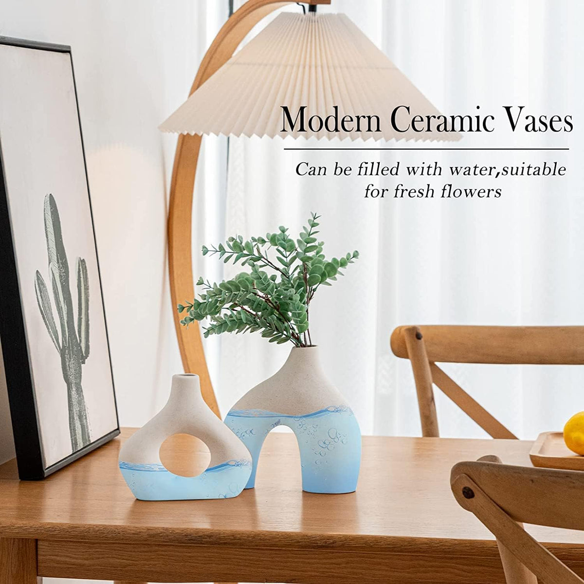 Ceramic Set of 2 Modern White Vases for Home Decor