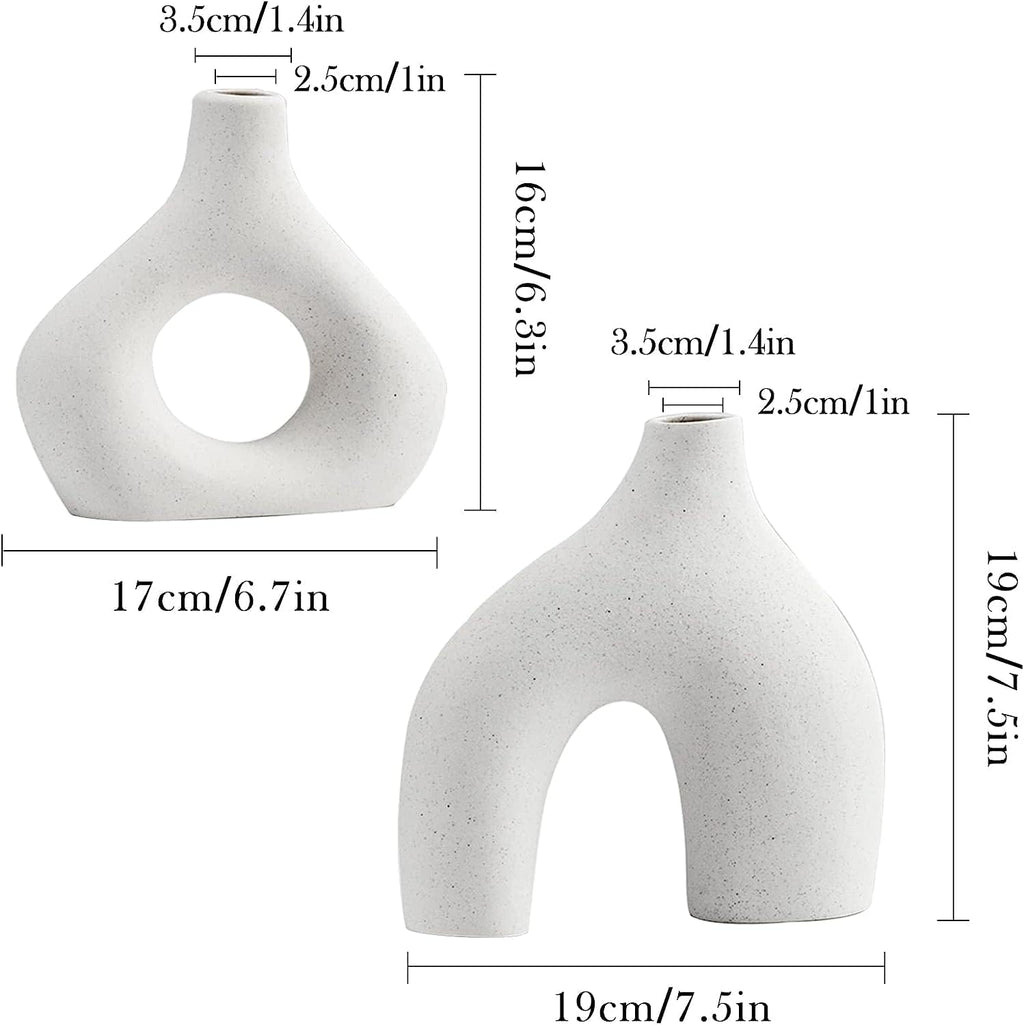Ceramic Set of 2 Modern White Vases for Home Decor