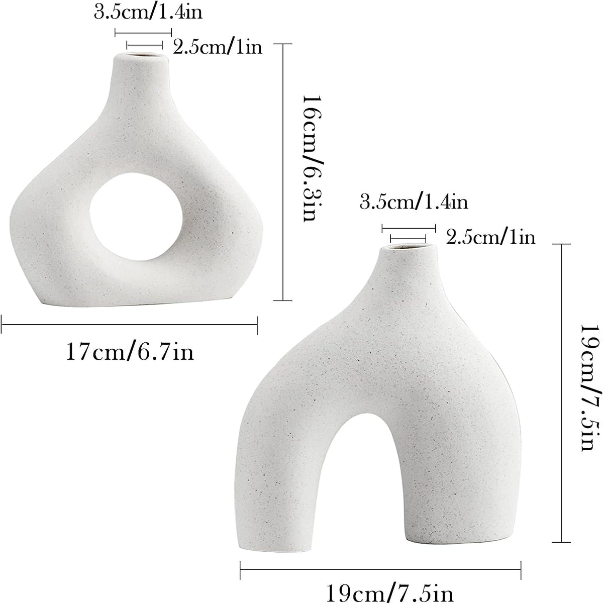 Ceramic Set of 2 Modern White Vases for Home Decor