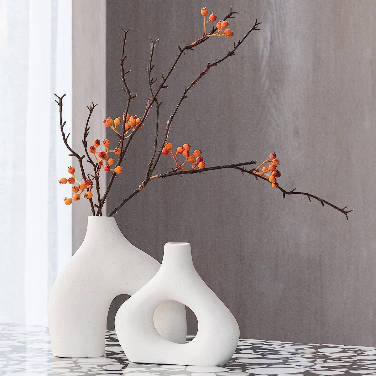 Ceramic Set of 2 Modern White Vases for Home Decor