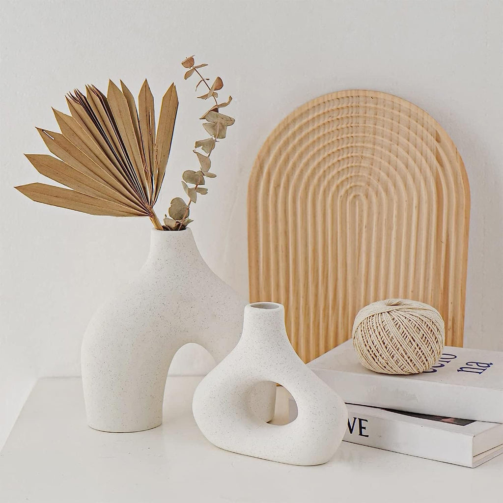 Ceramic Set of 2 Modern White Vases for Home Decor