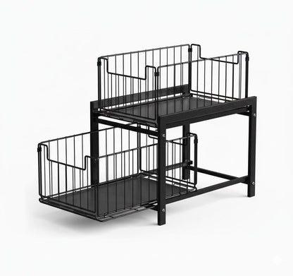 CARLA HOME 2 Tier Sliding Cabinet Organizer Drawer Storage Rack for Kitchen or Bathroom