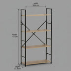 CARLA HOME 4 Tier Bookshelf - Industrial Display Shelf - Brown - Rustic - Steel - Living Room Office