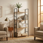 CARLA HOME 4 Tier Bookshelf - Industrial Display Shelf - Brown - Rustic - Steel - Living Room Office