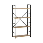 CARLA HOME 4 Tier Bookshelf - Industrial Display Shelf - Brown - Rustic - Steel - Living Room Office