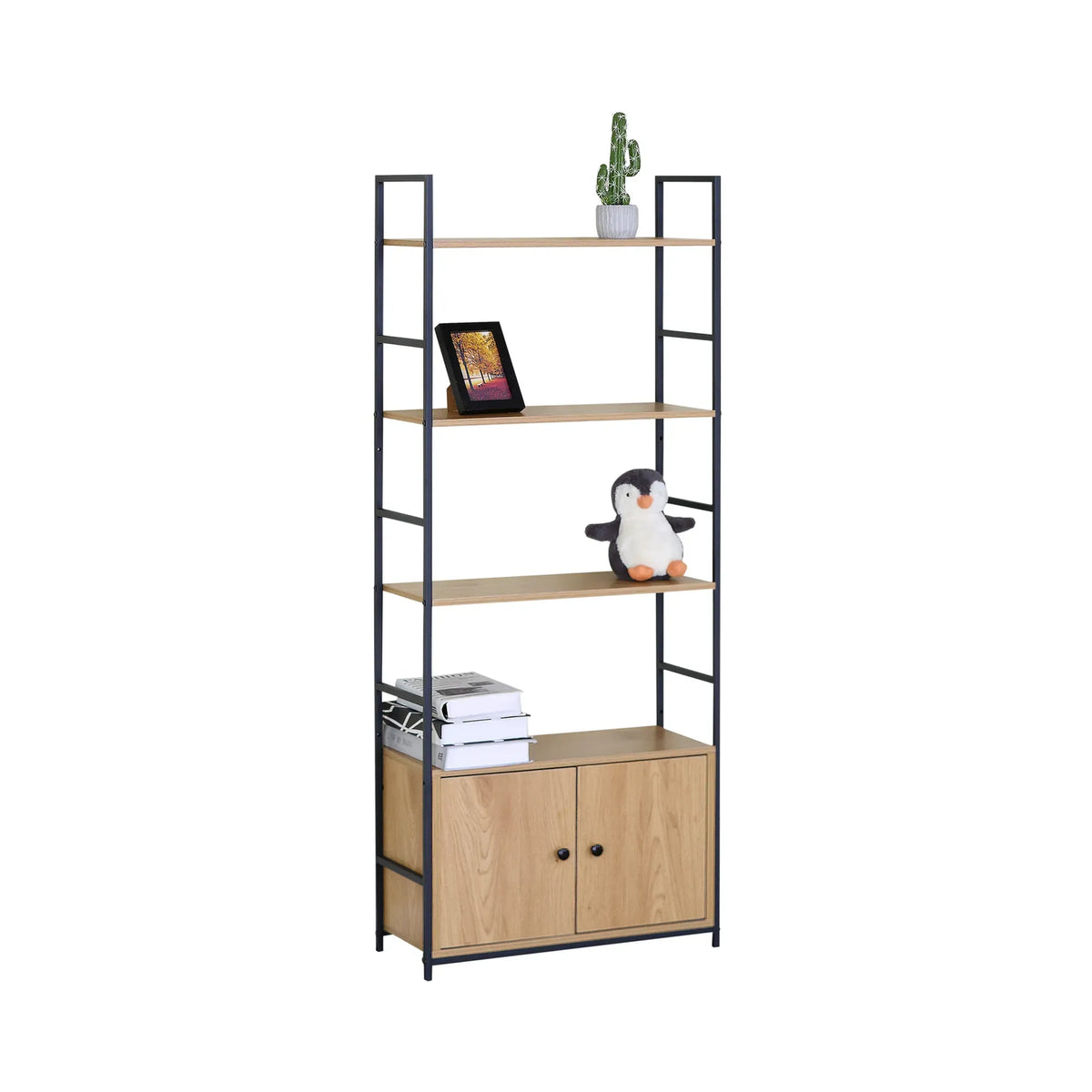 CARLA HOME Bookcase with Cabinet - 4 - Shelf Storage - Oak - Brown - Storage Cabinet