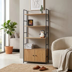 CARLA HOME Bookcase with Cabinet - 4 - Shelf Storage - Oak - Brown - Storage Cabinet