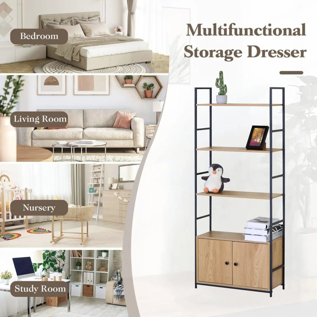 CARLA HOME Bookcase with Cabinet - 4 - Shelf Storage - Oak - Brown - Storage Cabinet