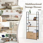 CARLA HOME Bookcase with Cabinet - 4 - Shelf Storage - Oak - Brown - Storage Cabinet