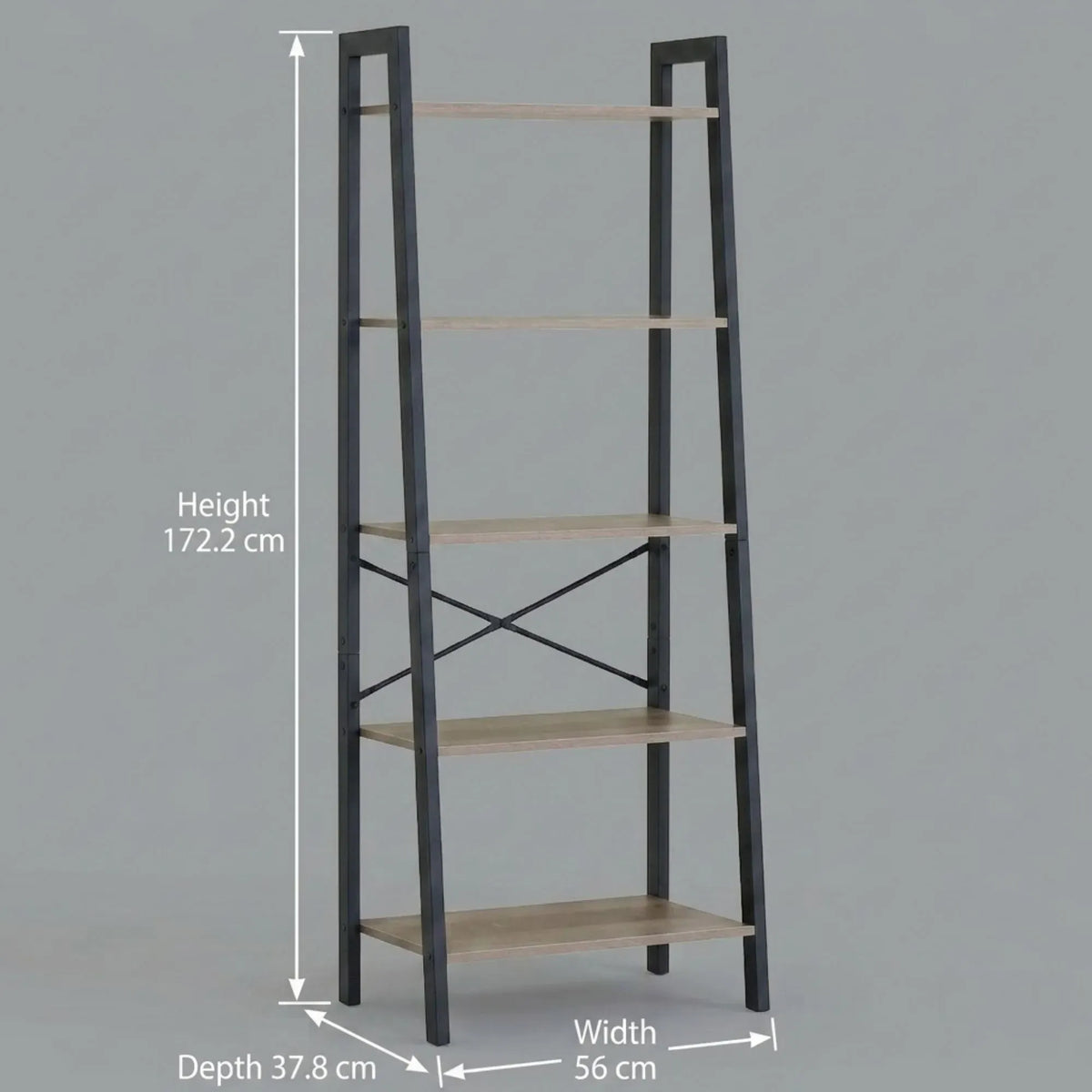 CARLA HOME 5 Tier Ladder Shelf - Wood Metal Display Bookcase - Brown - Rustic - Steel