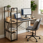 CARLA HOME Computer Desk with 4 Shelf Bookcase - Steel - Brown - Rustic - Office Desk Computer