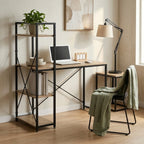 CARLA HOME Computer Desk with 4 Shelf Bookcase - Steel - Brown - Rustic - Office Desk Computer
