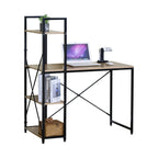 CARLA HOME Computer Desk with 4 Shelf Bookcase - Steel - Brown - Rustic - Office Desk Computer