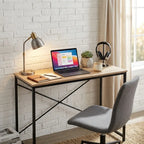 CARLA HOME Office Desk Computer Table - Metal Frame - Oak - 100cm - Brown - Rustic