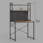CARLA HOME Computer Desk with Hutch Shelves and Pegboard - Brown - Rustic - Steel