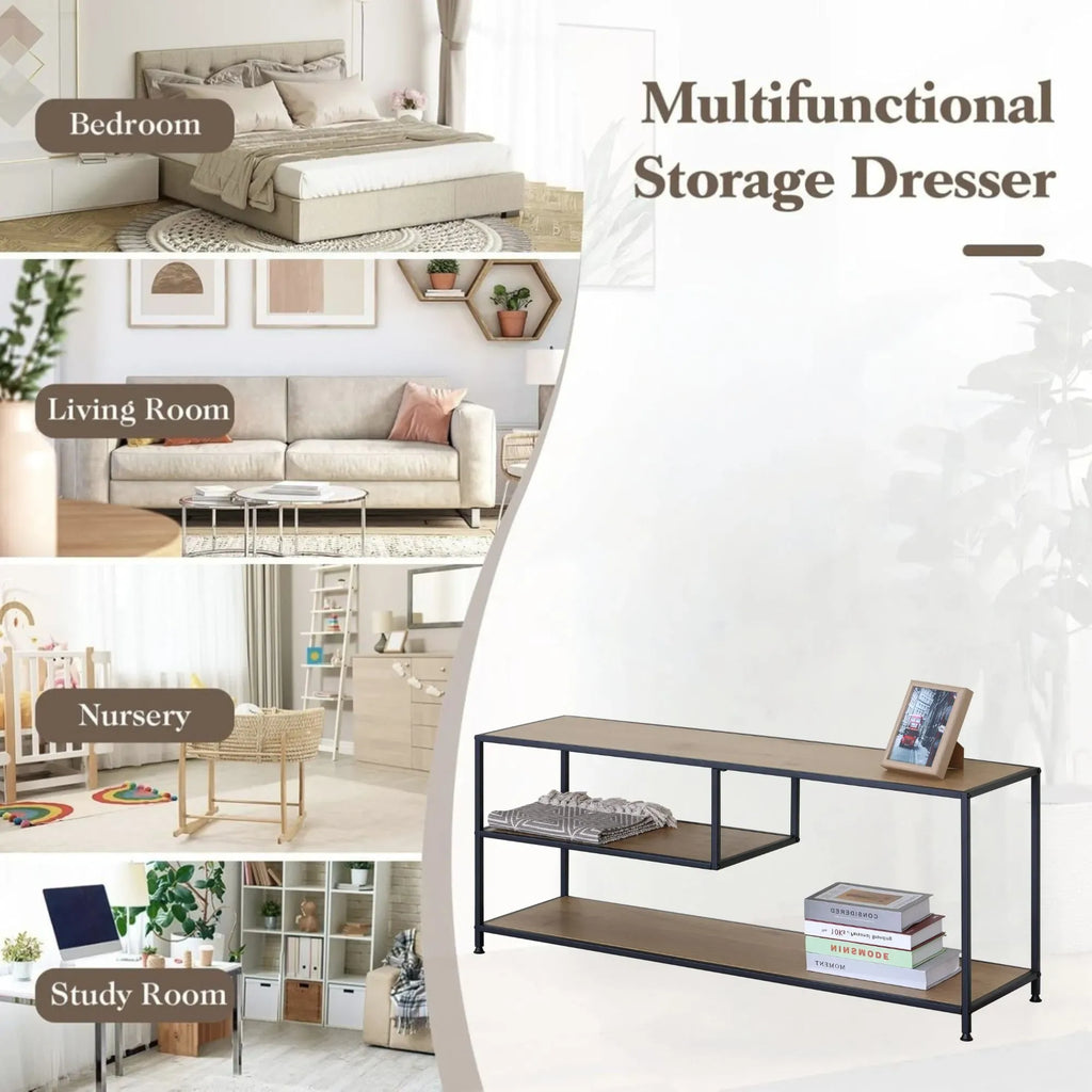 CARLA HOME Industrial Console Table - 3 Shelf Open Storage - Brown - Commodity Shelf