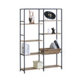CARLA HOME 7 Shelf Bookcase - Wood Metal Display Shelf - Brown - Rustic - Steel - Living Room Office