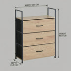 CARLA HOME 3 Drawer Tallboy Large Storage Cabinet - Brown - Rustic - Steel - Chest Drawers Tallboy