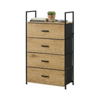 CARLA HOME 4 Drawer Tallboy Large Storage Cabinet - Brown - Rustic - Steel - Chest Drawers Tallboy