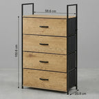 CARLA HOME 4 Drawer Tallboy Large Storage Cabinet - Brown - Rustic - Steel - Chest Drawers Tallboy
