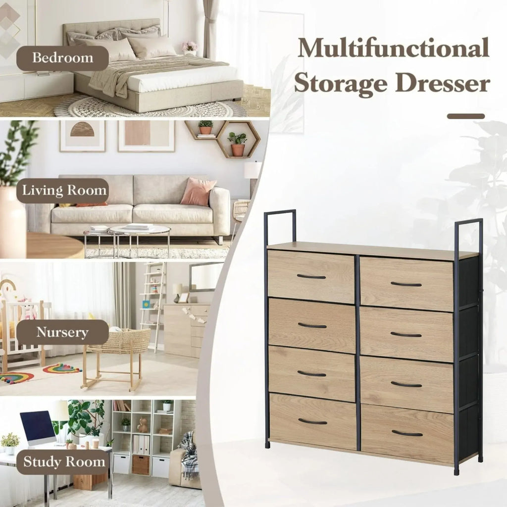 CARLA HOME 8 Drawer Tallboy Large Storage Cabinet - Brown - Rustic - Steel - Chest Drawers Tallboy