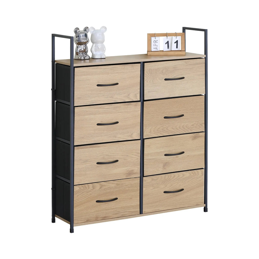 CARLA HOME 8 Drawer Tallboy Large Storage Cabinet - Brown - Rustic - Steel - Chest Drawers Tallboy