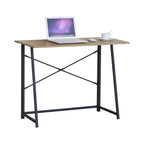 CARLA HOME Foldable Computer Desk - Oak Steel Frame Study Table - Brown - Foldable Desk