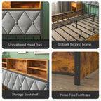Double Bed Frame with 4 Storage Drawers, Charging Station, USB Ports, Black
