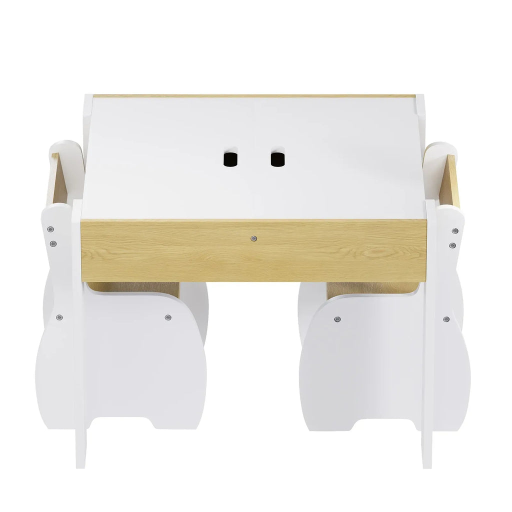 3-Piece Kids Table and Chairs Set in White with Storage, 60x60x48cm