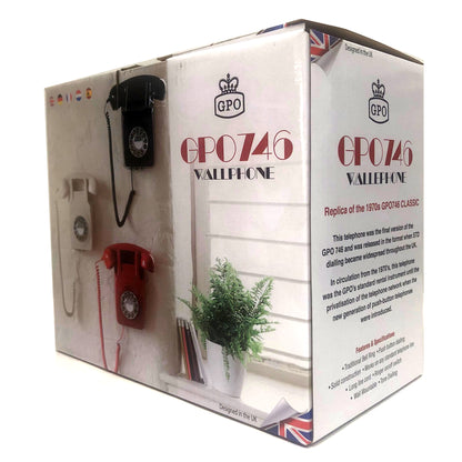 GPO 746 Retro Wall Mount Rotary Push Button Home Phone Landline Classic Red