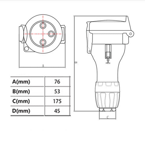 32 Amp 5m 3 Pin Extension Lead Single Phase 250V Rubber Cable Male/Female Plug