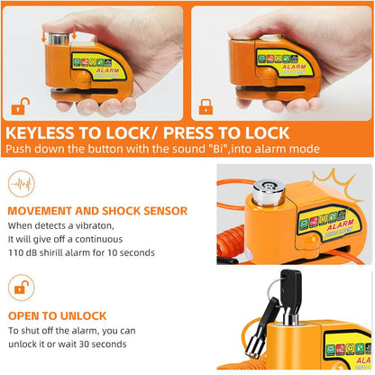 Yellow Motorcycle Alarm Disc Lock Motor Bike Brake Security Electric  Bicycle Lock AU