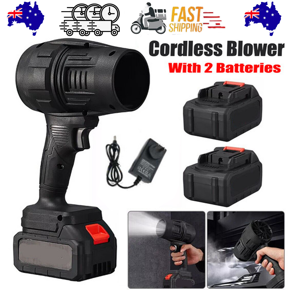 Cordless Blower Portable Handheld Electric Brushless Turbo Jet Fan w/2 Batteries