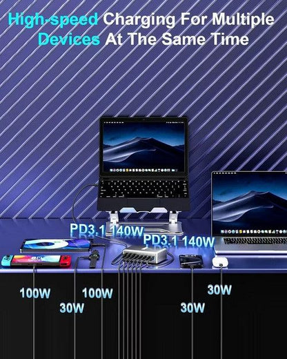 600W GaN³ 8 Ports Fast Charging Station USB&Type-C for iPhone, Laptops, MacBook