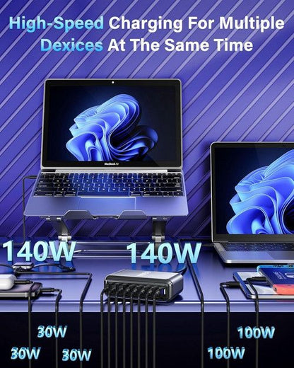 600W GaN³ 8 Ports Fast Charging Station USB&Type-C for iPhone, Laptops, MacBook