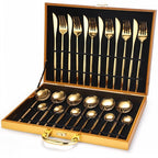 24pc Elegant Stainless Steel Gold Flatware Set Classic Knife Fork Spoon Gift Set