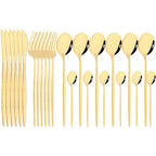 24pc Elegant Stainless Steel Gold Flatware Set Classic Knife Fork Spoon Gift Set