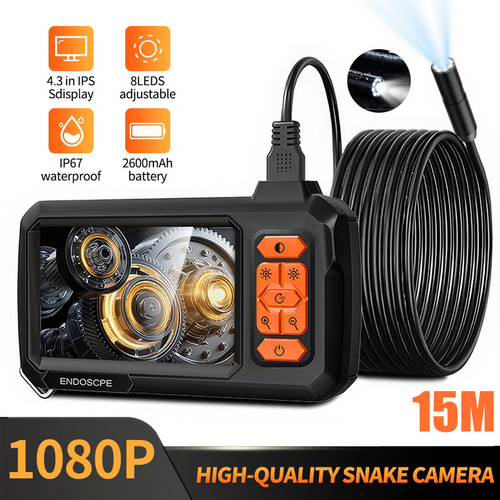 15M 8mm Lens Industrial Endoscope 1080P Digital Borescope Inspection Camera LED Lamp