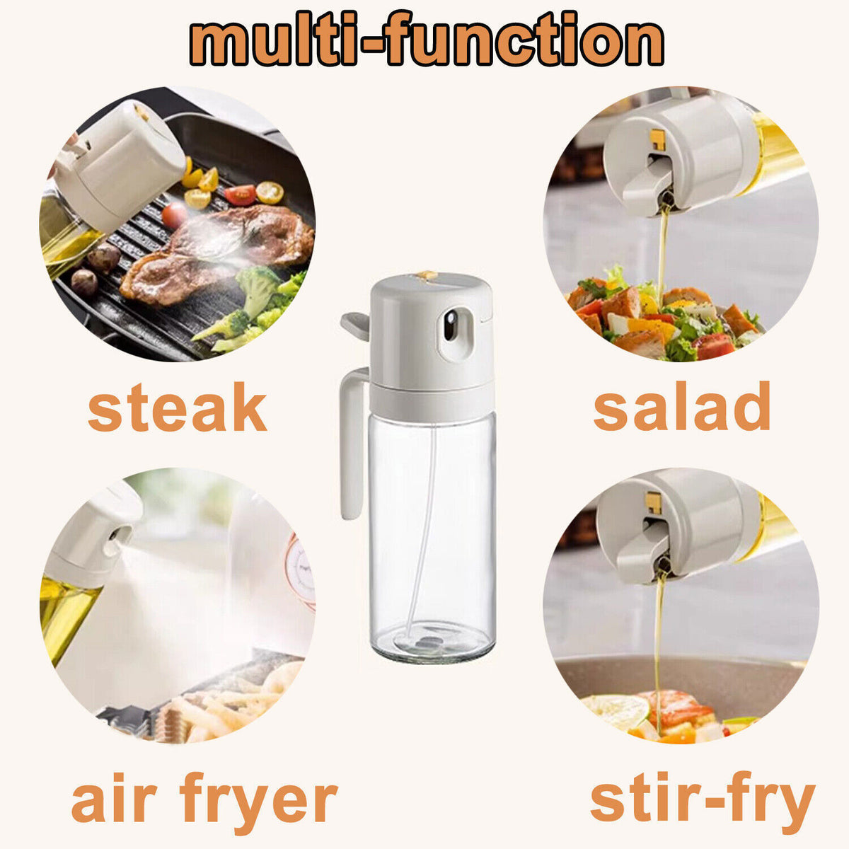 2 in 1 Oil Sprayer Dispenser Spray Bottle Cooking Baking BBQ Kitchen Tools 550ML