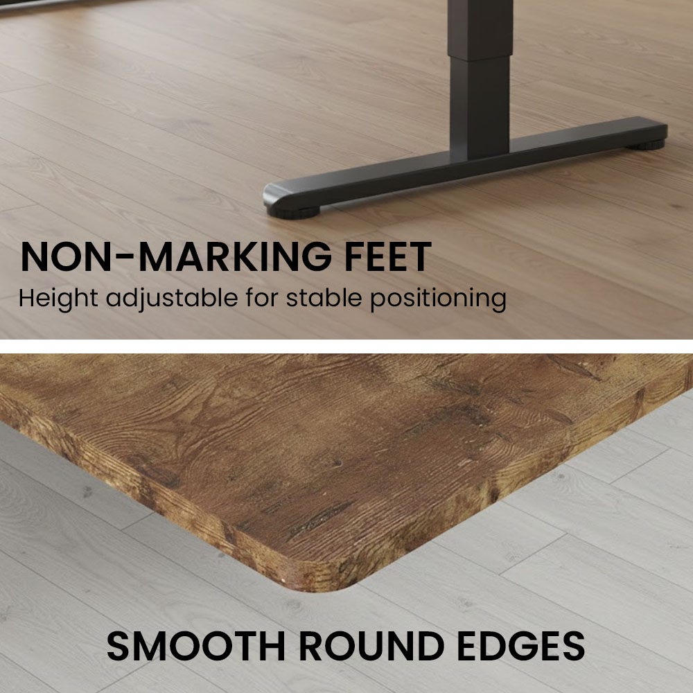 FORTIA Sit to Stand Standing Desk, 160x60cm, 72-118cm Electric Height Adjustable, Walnut Style Desktop/Black Frame