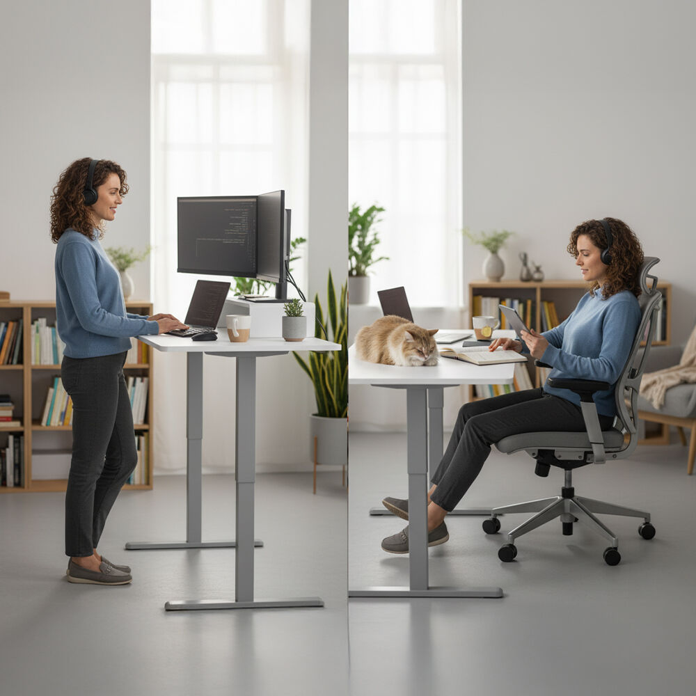 FORTIA Sit to Stand Standing Desk, 160x60cm, 72-118cm Electric Height Adjustable, White Desktop/Silver Frame