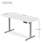 FORTIA Sit to Stand Standing Desk, 160x60cm, 72-118cm Electric Height Adjustable, White Desktop/Silver Frame