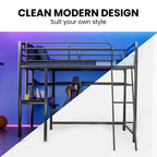 Gaming Loft Bed with Desk, Steel Metal Frame, Space Saving Design, for Single Mattress, Matte Dark Grey
