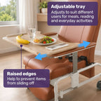 EQUIPMED Mobile High-Back Reclining Day Chair, Adjustable and Removable Meal Tray, Drop Down Armrests, 3 Heights, Leg Rest, Waterproof Leatherette
