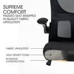 FORTIA Ergonomic Office Desk Chair, Lumbar Support, Mesh Fabric, Adjustable Headrest, Retractable Armrests, Black