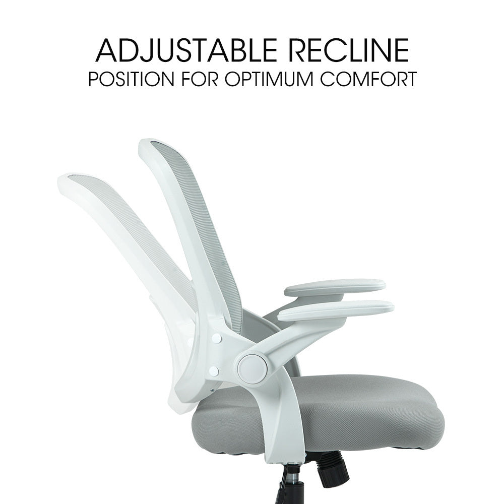 Fortia Ergonomic Office Desk Chair, Coolmesh Fabric, Adjustable Recline, Grey Mesh/White Frame